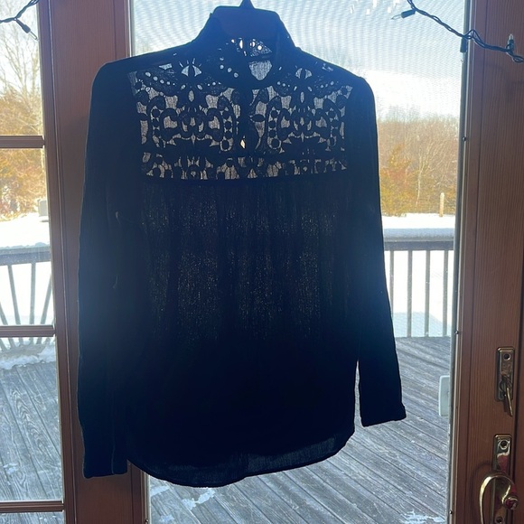 Who What Wear Black Embellished Buttoned Blouse with Mandarin Collar - Picture 1 of 5